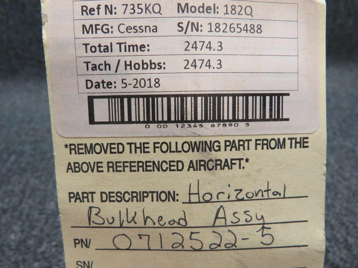 Cessna 0712522-5 Cessna 182Q Horizontal Bulkhead Assy