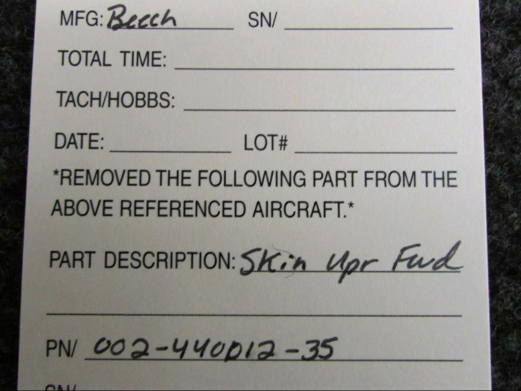 Beechcraft 002-440012-35 Beech Skin Upper Fwd NEW SA