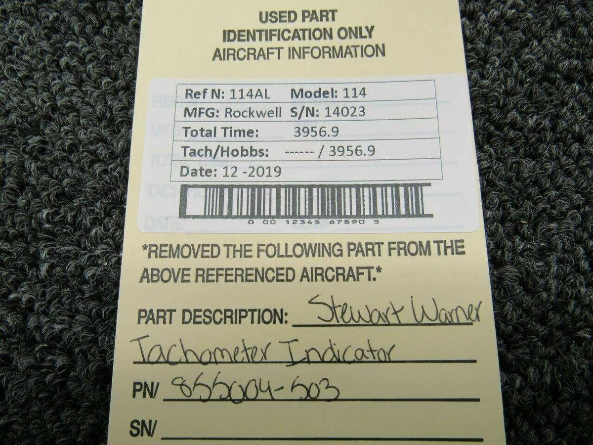 855004-503 Rockwell 112 / 114 Stewart Warner Tachometer Indicator BAS Part Sales | Airplane Parts