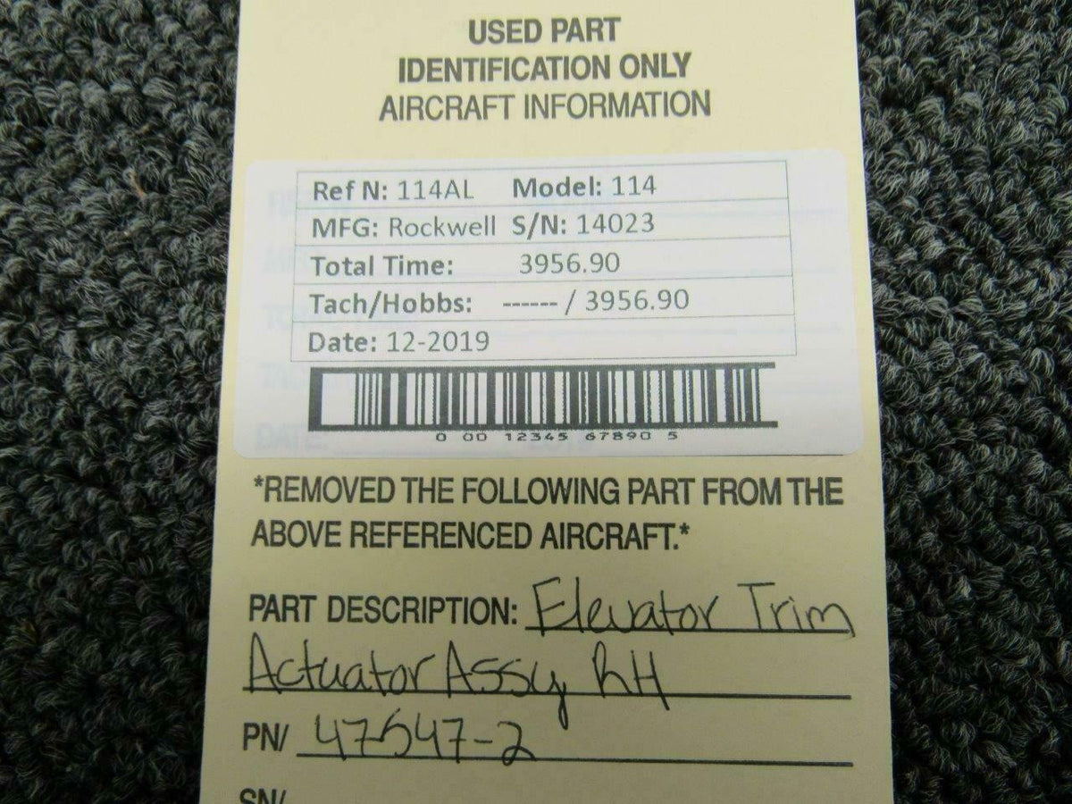 Rockwell 47547-2 Rockwell Commander 114 Elevator Trim Actuator Assy RH