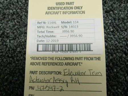 Rockwell 47547-2 Rockwell Commander 114 Elevator Trim Actuator Assy RH