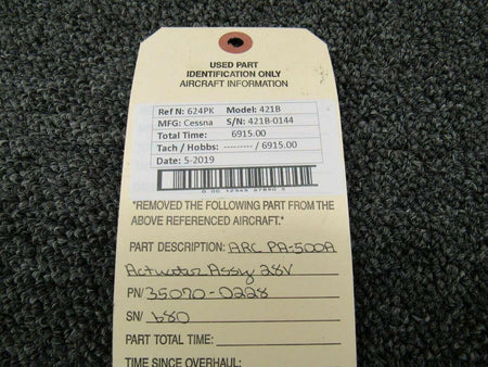 35070-0228 Cessna 421B ARC PA-500A Actuator Assy (Volts: 28) BAS Part Sales | Airplane Parts