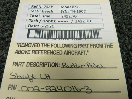 Beechcraft 002-524016-3 Beech 58 Rudder Pedal Shaft LH