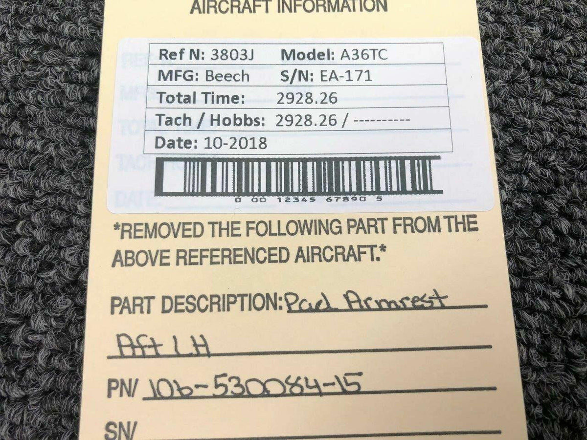 Beechcraft 106-530084-15 Beech A36TC Pad Armrest Aft LH