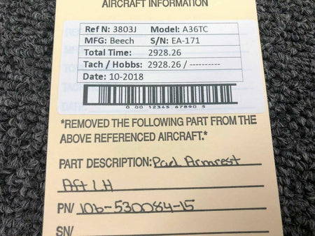 Beechcraft 106-530084-15 Beech A36TC Pad Armrest Aft LH