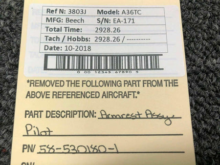 Beechcraft 58-530180-1 Beech A36TC Armrest Assy Pilot