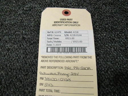 ARC 38100-0128 M/N PA-520A Cessna 421B ARC Actuator Assy Volts 28