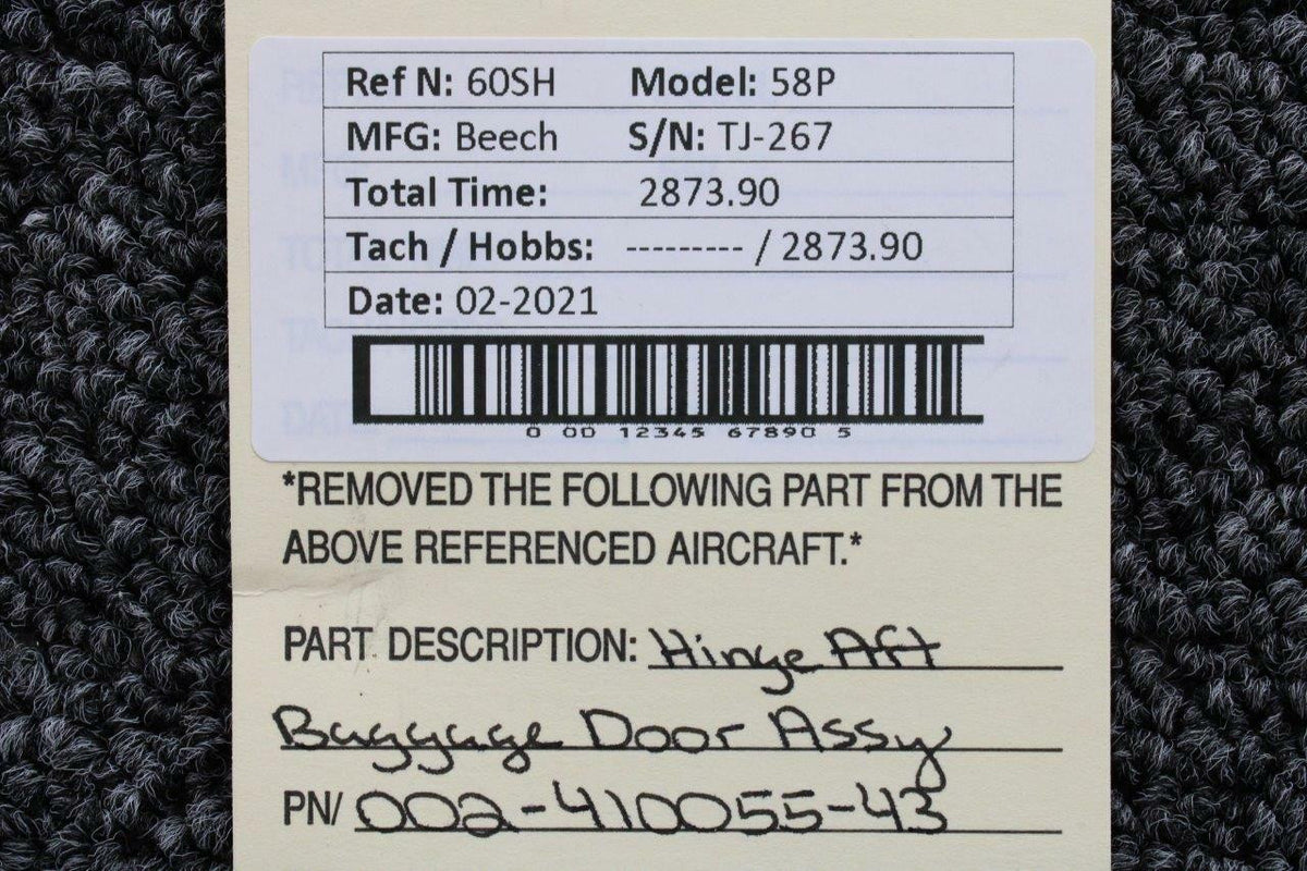 002-410055-43 Beechcraft 58P Hinge Aft Baggage Door BAS Part Sales | Airplane Parts