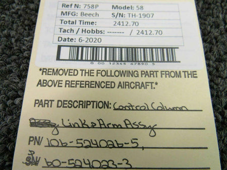 Beechcraft 106-524026-5 / 60-524023-3 Beech 58 Control Column Link and Arm Assy