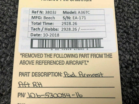 Beechcraft 106-530084-16 Beech A36TC Pad Armrest Aft RH