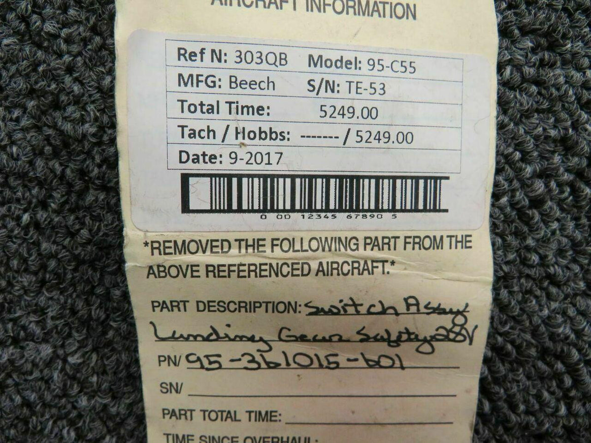 Beechcraft 95-361015-601 Beech E-55 Baron Switch Assy Landing Gear Safety Volts 14-28