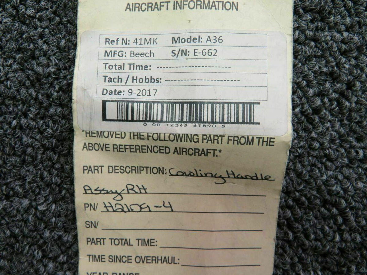 Beechcraft H2109-4 Beech A36 Cowling Handle Assy RH W/ Attachment