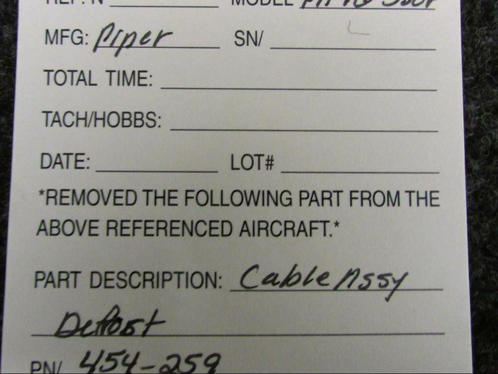 454-259 Piper PA46-350P Cable Assembly Defrost 75" (SA) BAS Part Sales | Airplane Parts