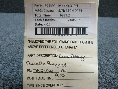 Cessna 0851738-200 Cessna 310N Door Assembly Nacelle Baggage