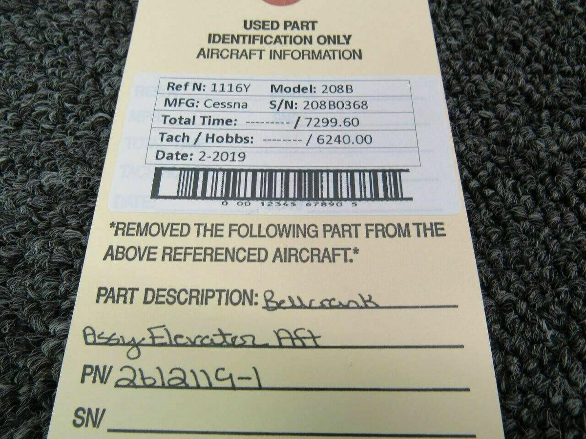 Cessna 2612119-1 Use 2612119-3 Cessna 208B Bellcrank Assy Elevator Aft