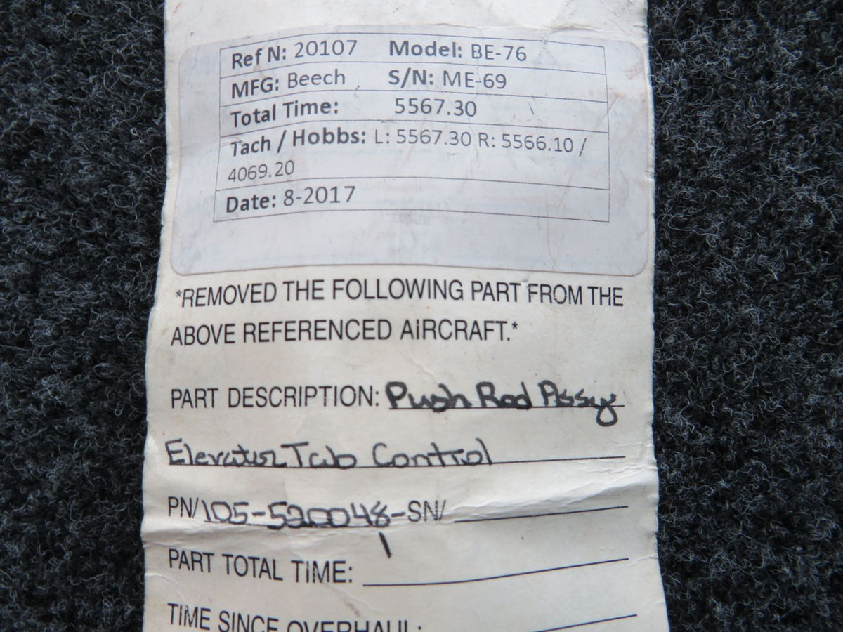 105-520048-1 Beechcraft BE-76 Push Rod Assembly Elevator Tab Control BAS Part Sales | Airplane Parts