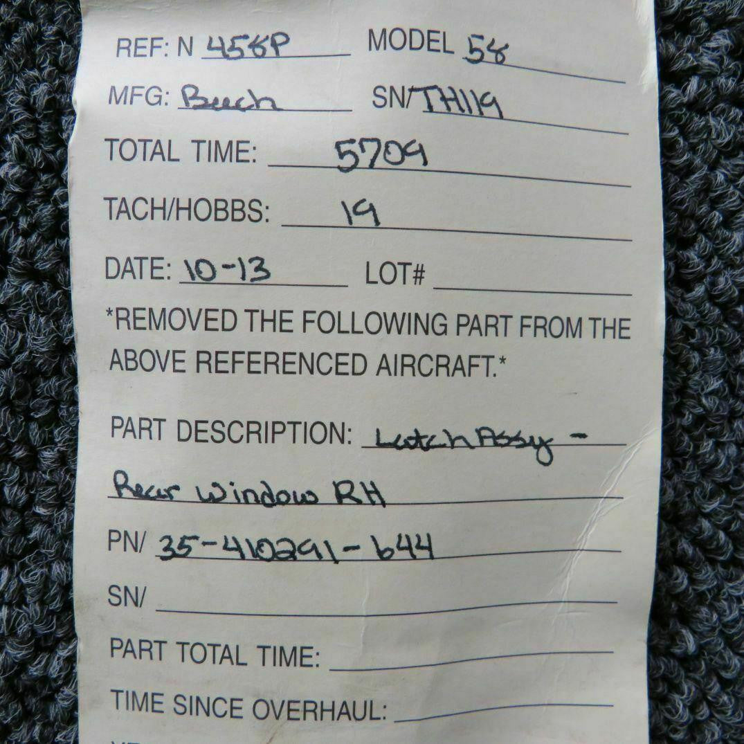 Beechcraft Beech Baron 58 Latch Assy Rear Window RH P/N 35-410291-644, Use 002-430055-2