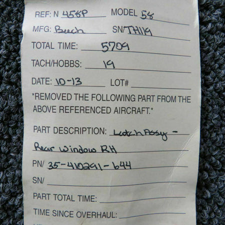 Beechcraft Beech Baron 58 Latch Assy Rear Window RH P/N 35-410291-644, Use 002-430055-2