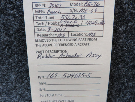 169-524085-5 Beech BE-76 Rudder Actuator Assembly BAS Part Sales | Airplane Parts
