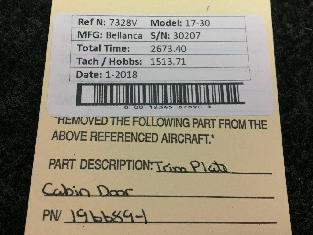 196689-1 Bellanca 17-30 Trim Plate Cabin Door BAS Part Sales | Airplane Parts