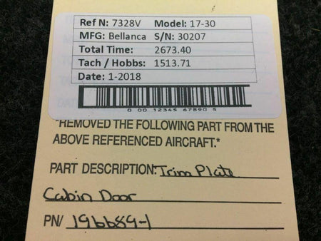 196689-1 Bellanca 17-30 Trim Plate Cabin Door BAS Part Sales | Airplane Parts