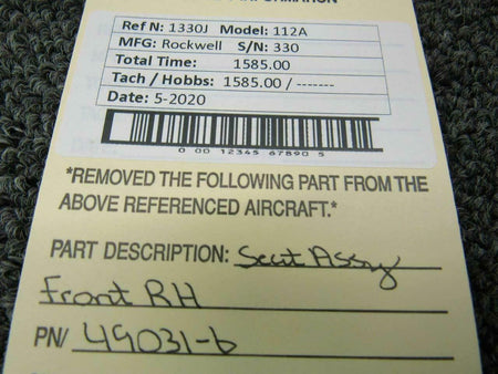 Rockwell 49031-6 Rockwell 112A Seat Assy Front RH