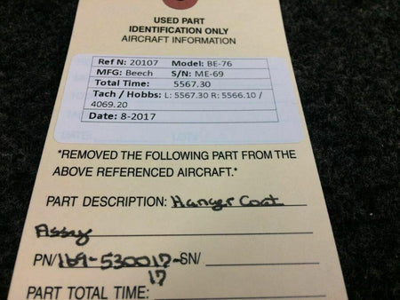 Beechcraft 169-530017-17 Beech BE-76 Hanger Coat Assy RM