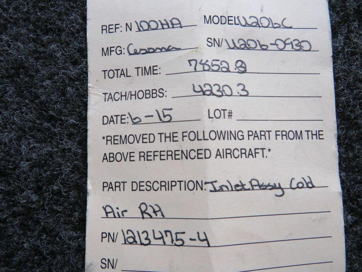Cessna 1213475-4 Cessna 206 / 210 Inlet Assembly Cold Air RH
