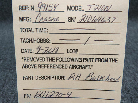 Cessna 1211270-4 Cessna T210N Bulkhead RH