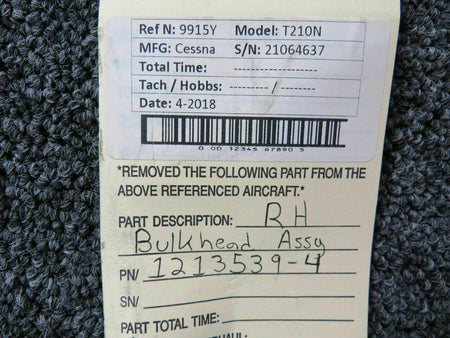 1213539-4 Cessna Citation 500 RH Bulkhead Assy BAS Part Sales | Airplane Parts