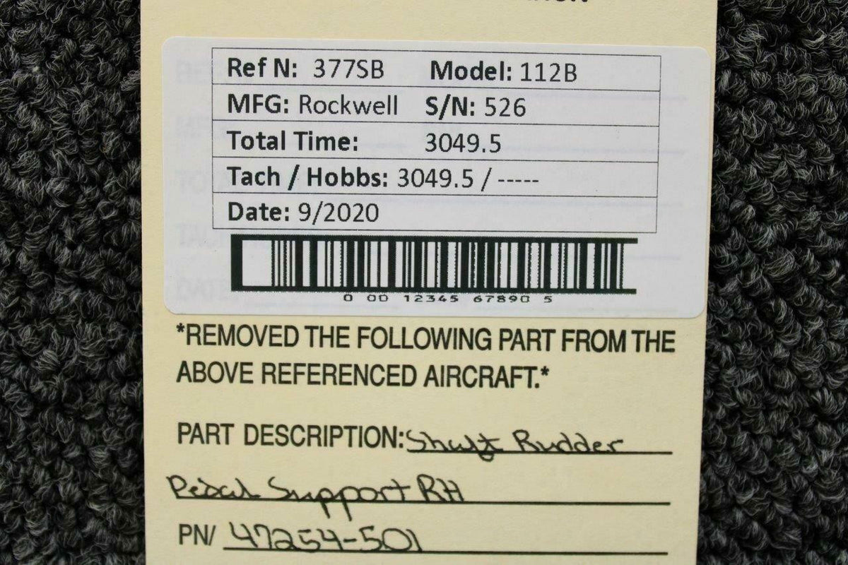 47254-501 Rockwell 112B Shaft Rudder Pedal Support RH BAS Part Sales | Airplane Parts
