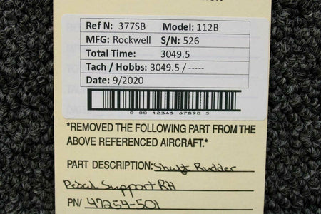 47254-501 Rockwell 112B Shaft Rudder Pedal Support RH BAS Part Sales | Airplane Parts