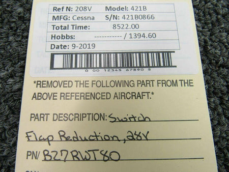 Cessna BZ7RWT80 Cessna 421B Switch Flap Reduction Volts28
