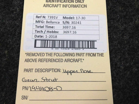 194408-0 Bellanca 17-30 Upper Nose Gear Strut BAS Part Sales | Airplane Parts
