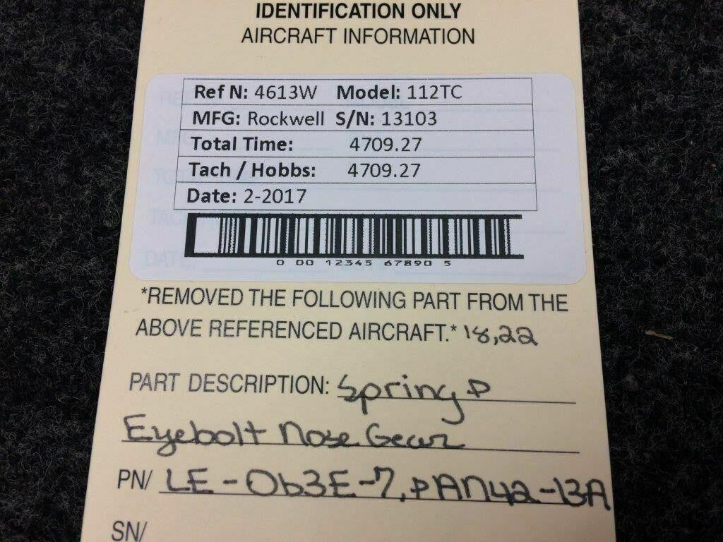 LE-063E-7 / AN42-13A Rockwell 112TC Spring & Eyebolt Nose Gear BAS Part Sales | Airplane Parts