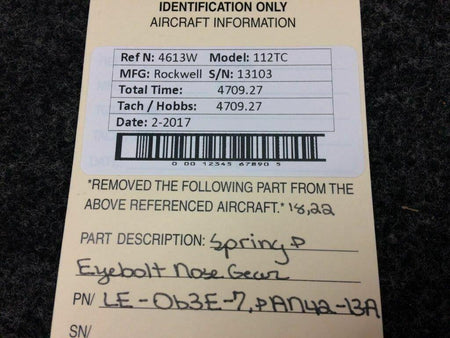 LE-063E-7 / AN42-13A Rockwell 112TC Spring & Eyebolt Nose Gear BAS Part Sales | Airplane Parts