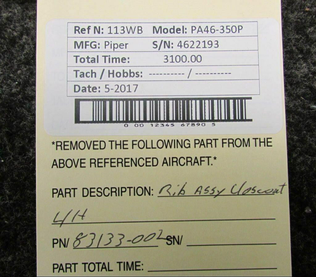 Piper PA46-350P Rib Assy Closeout LH P/N83133-002