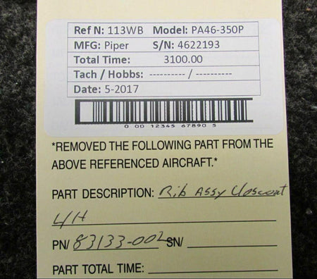 Piper PA46-350P Rib Assy Closeout LH P/N83133-002