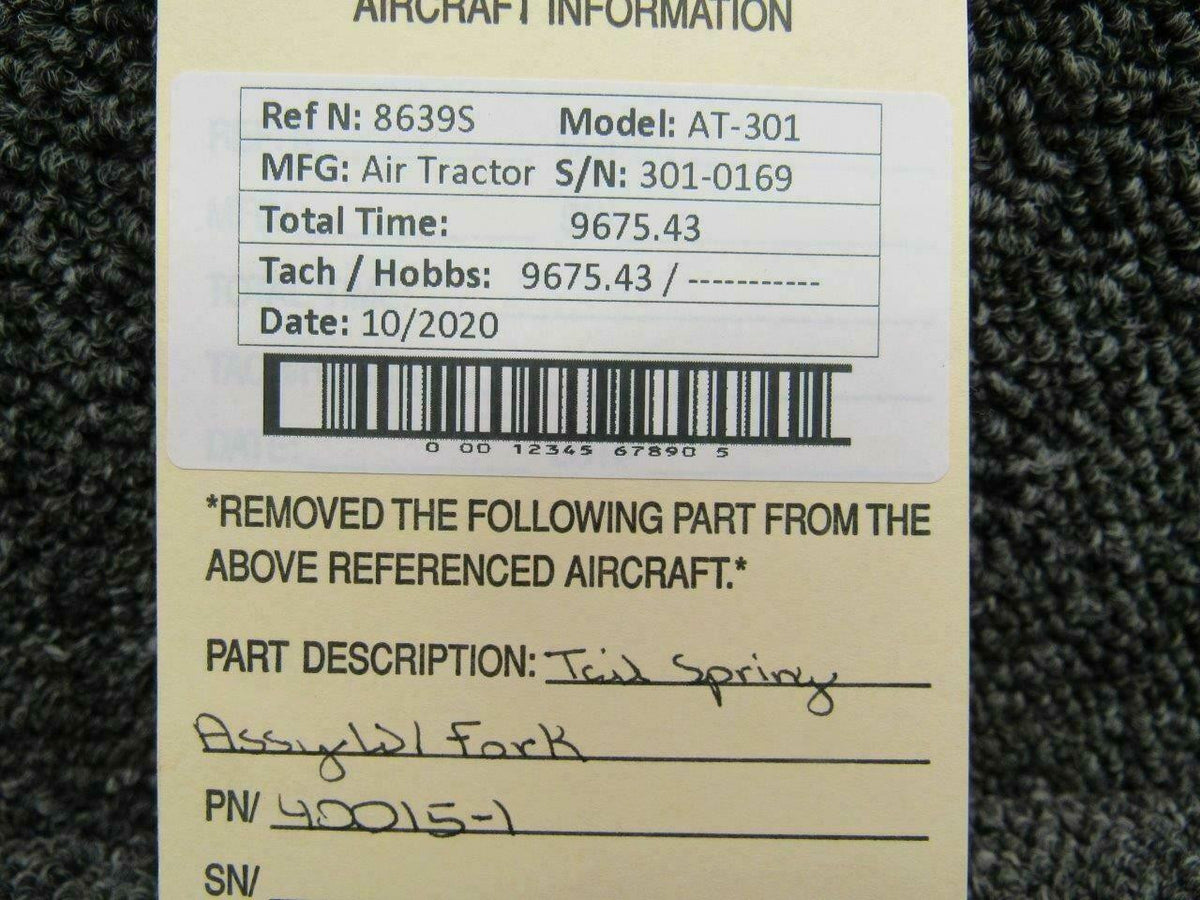 Air Tractor 40015-1 Air Tractor AT-301 Tail Spring Assy W/ Fork