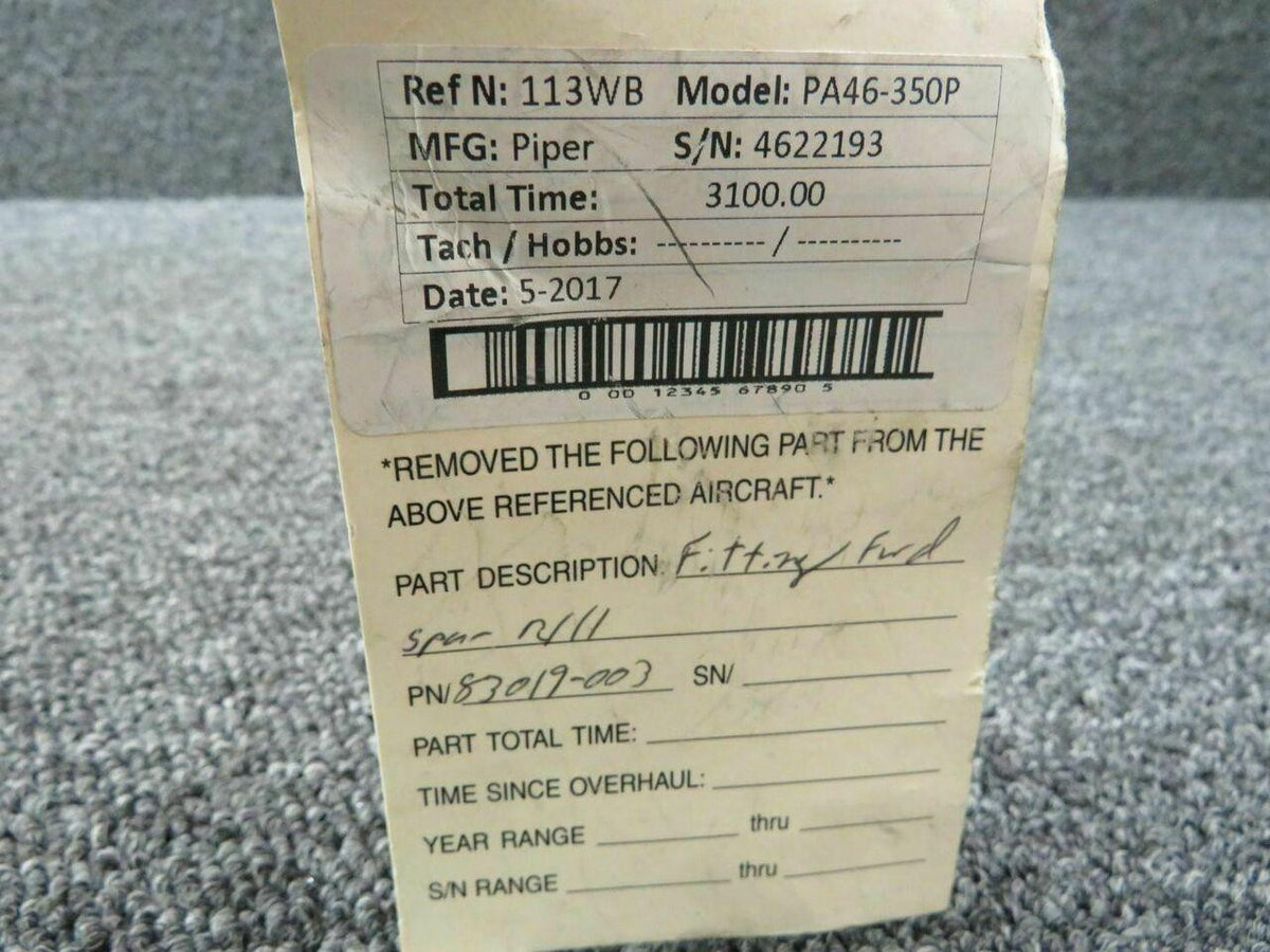 Piper PA46-350P Fitting Spar Forward RH P/N 83019-003