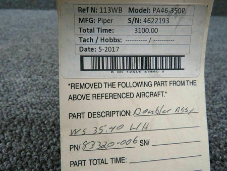 Piper PA46-350P Doubler Assy WS 35.40 LH P/N83320-006