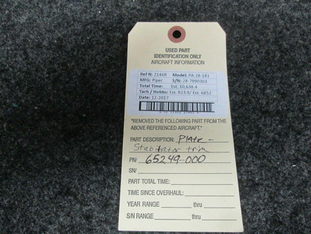 Piper 65249-000 Piper PA28-181 Archer Stabilator Trim Plate