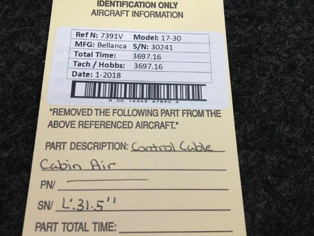 Bellanca 17-30 Control Cable Assy Cabin Air Length 31.5