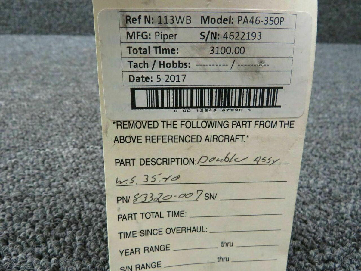 83320-007 Piper PA46-350P Doubler Assy RH (WS 35.40) BAS Part Sales | Airplane Parts