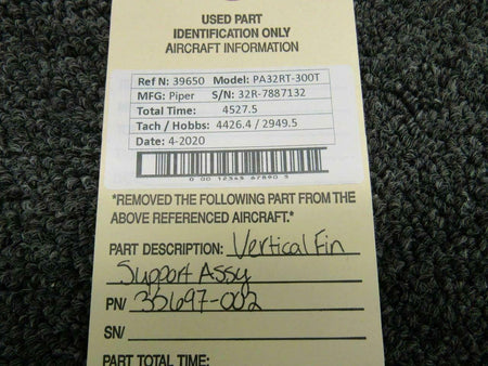 Piper 35697-002 Piper PA32RT-300T Vertical Fin Support Assy