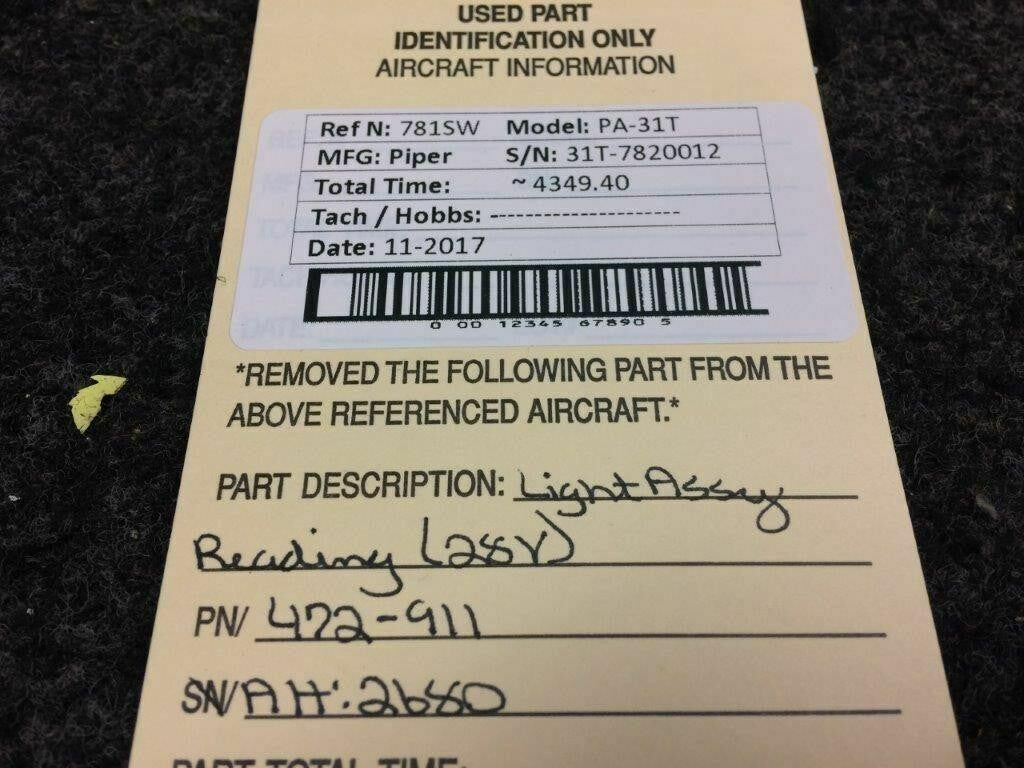 Piper 472-911 Alt 2680 Piper PA-31T Light Assy Reading Volts 28