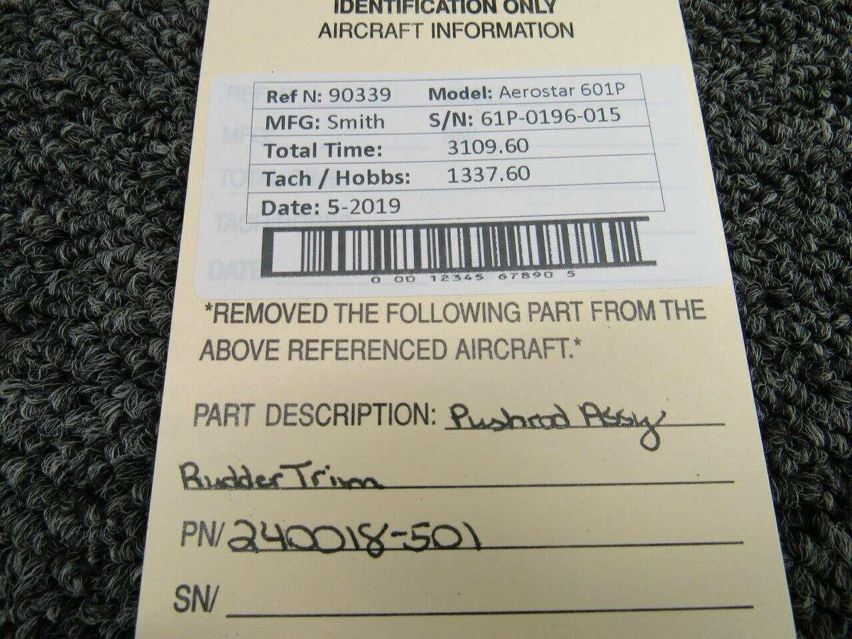 Aerostar 240018-501 Aerostar 601P Pushrod Assy Elevator / Rudder Trim