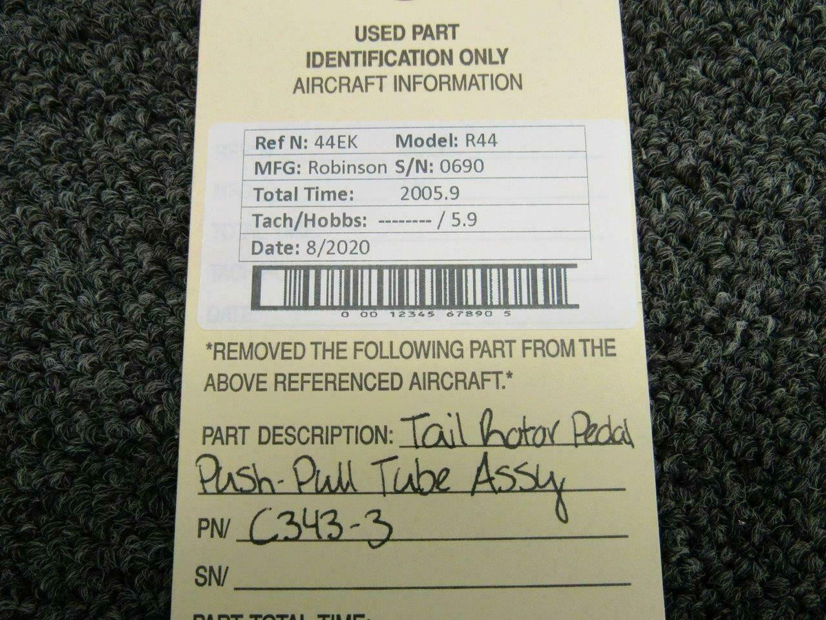 Robinson C343-3 Robinson R44 Tail Rotor Pedal Push-Pull Tube Assembly