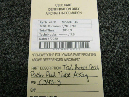 Robinson C343-3 Robinson R44 Tail Rotor Pedal Push-Pull Tube Assembly
