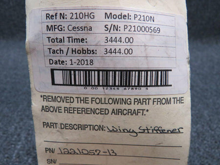 Cessna 1221057-13 Cessna P210N Wing Spar Stiffener Assy
